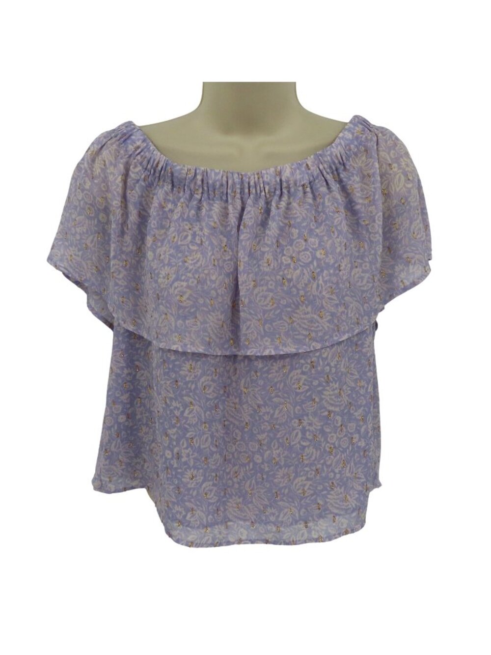 Express Women Small Purple Metallic Gold Sleeveless Floral Blouse Shirt Top